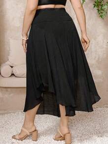 Swim Lushoire Plus Size Women's Ruffle Hem Maxi Beach Dress/Coverup For Summer Beach Vacation - Black - View 2