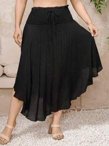 Swim Lushoire Plus Size Women's Ruffle Hem Maxi Beach Dress/Coverup For Summer Beach Vacation - Black - View 3