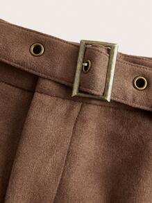 SHEIN EZwear 女士西部装铆钉仿麂皮超短裤（配腰带），音乐节 - 棕色 - 查看 3