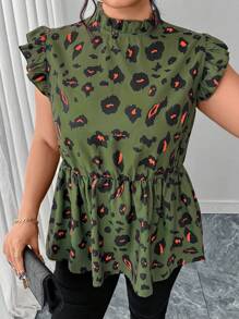 SHEIN Clasi Damen Große Größen Leoparden Muster Lässig Flügelärmel Shirt für den Sommer