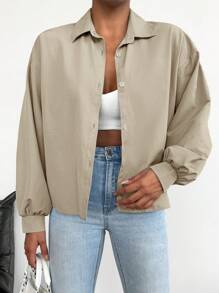 EURMUSE Camisa de algodón de frente con botones y hombros caídos