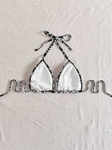 SHEIN Swim Curve 1 pieza Parte superior de traje de baño con estampado digital escote de atar informal y sexy para talla grande, apto para playa y resort