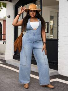 SHEIN SXY Sexy Solid Color Sleeveless Camisole & Denim Pants - Blue - View 1