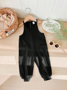 SHEIN Baby Girl Cute & Versatile Gray Knit Bib Jumpsuit, Suitable For Spring And Summer - Black - View 4