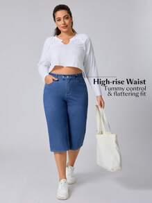 Flexra Plus Size Women's Stretchy Fashion Casual Straight-Leg Capri Jeans Apple Bottom Jeans Women Autumn Outfits Capris For Women Plus Plus Jeans For Women - Blue - View 9