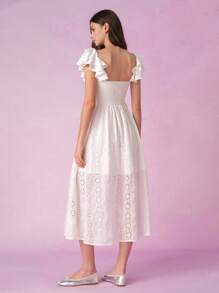 SHEIN MOD Women's White Summer Cottage Core Tea Party Dress,Front Buttoned Double Ruffled Bohemian Pastoral Spring Brunch Holiday Country Easter Dress - White - View 2