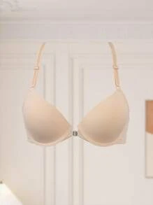 1pc Front Closure Push Up Adjustable Bra, Comfortable Casual Lifting & Enhancing, Single Set - Beige - View 3