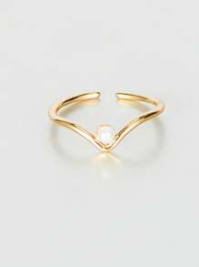 1pc V Shape Faux Pearl Ring, Premium Minimalist Index Finger Band Winter Gifts - Yellow Gold - View 6