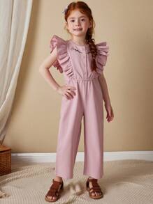 SHEIN Young Girls' Elegant French Style Jumpsuit, Spring/Summer - Pink - View 1