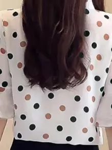 INAWLY 波点女式衬衫，适合夏季的简约时尚 - 綠色 - 查看 2