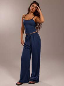 SHEIN Forever 21 2 件套女士休闲纯色吊带背心上衣和裤子套装