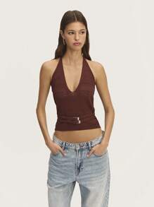 Nöista 女式吊带针织双金属扣节日服装 - 棕色 - 查看 6