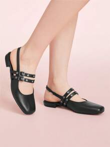 CUCCOO DOLLMOD Women's Black Square Toe Flat Sandals, Bowknot Ankle Strap Design, Vacation & Casual Style - Black - View 3