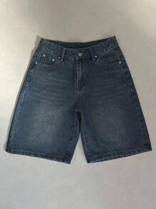 DAZY 新款春季女式宽松直筒休闲牛仔短裤 - 藍色 - 查看 7