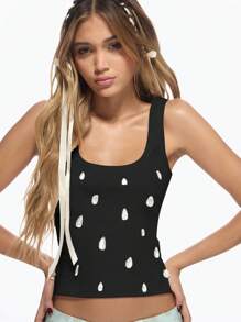 MISSGUIDED 水晶装饰波点露脐背心，罗纹夏季节日夜店装，Y2K风格露脐背心，派对上衣，无袖 - 黑色 - 查看 3