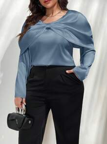 Firerie Große Größen Lässiges, elegantes Hemd mit Schleifendesign für Damen, geeignet für den Alltag, Herbst/Winter