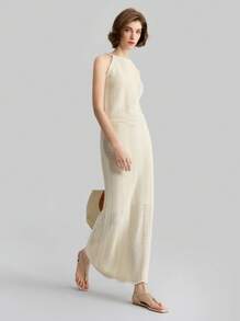 Ontre Women Wave Pattern Halter Neck Knit Top Vacation Outfits Woman - Apricot - View 5