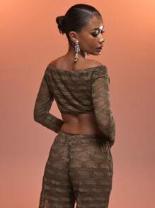 MUSERA Bandeau Long Sleeve Cropped 'Musera' Patterened Lace Top Co-Ord Top Only Sexy Ibiza Fits Spring Summer Vacation Beach Boho  Hippie  Bohemian