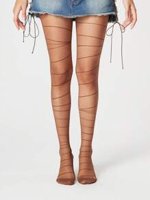 ROMWE Grunge Punk Quần tất/quần bó/quần legging kẻ sọc cho nữ, thích hợp phối với váy ngắn - màu nâu - Xem 1