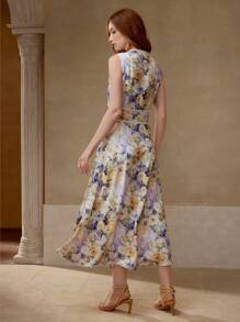 MOTF PREMIUM FLORAL PRINT CONTRAST LACE DRESS - Multicolor - View 5