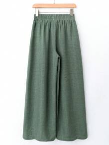 Rusticease 女士简约纯色休闲长裤，夏季 - 綠色 - 查看 2