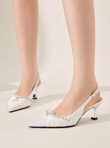 CUCCOO CHICEST Women's Simple Pointed Toe Faux Pearl Decor Casual Heels For Christmas Valentine's Day Elegant Shoes - White - View 6