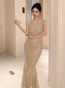 DAZY Women's Elegant Sleeveless Sequin Mermaid Dress Summer Prom Dress Party Women Sundress