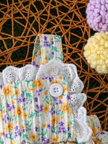 SHEIN Nomadic Countryside Vacation Style Baby Girls Ditsy Floral Ruffle Patchwork Strap Dress, Cute & Casual Fashion For Spring/Summer - Multicolor - View 6