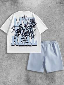 Manfinity VCAY Men's Digital Pattern Loose Knit Short Sleeve T-Shirt Set