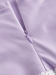 SHEIN MOD Women's Purple Plunging Draped Neck Lace Patchwork Dress,Lavender Dress - Mauve Purple - View 3