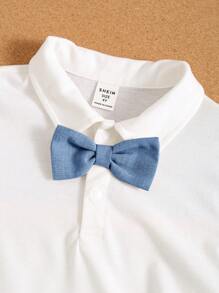 SHEIN 3 件套年轻男孩绅士精致优雅都市白色长袖衬衫、T 恤、背心和裤子套装，适合婚礼、派对、旅行、日常聚会、秋冬 - 藍色 - 查看 8