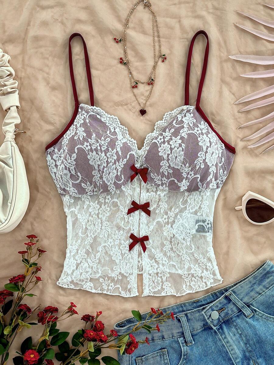 Soleia سيدات قميص نوم شيفون عطلة مع فتحة أمامية مفتوحة، زخرفة فريدة من القوس متباين اللون، حافة مموجه وياقة ممزقة، ملابس حفلات رومانسية وجذابة