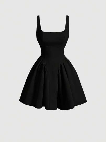 SHEIN MOD 复古黑色露背女式连衣裙