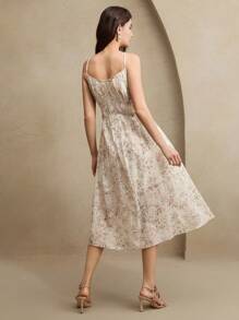 Anewsta Damen elegantes Kleid mit Blumen- und Schmetterlingsprint, Bindung in der Taille, sommerliche Brunch-Outfits für Festivals - Aprikosenfarben - Übersicht 2