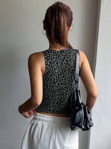 DAZY Slim Fit Fashionable Short Women Leopard Print Sleeveless Tank Top - Blue - View 2