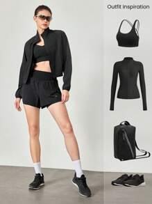 GLOWMODE 3" VitalSwift Speedwork Quick-Dry Cintura alta Plissado Saia Estilo Corrida Shorts Com Bolsos Laterais Com Zíper Shorts Embutidos Médio Impacto Corrida Corrida Treinamento Ginásio Treino - Preto - Ver 8