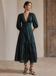 Anewsta 女士白色V领镂空刺绣花卉连衣裙，优雅派对度假夏季海滩装扮，情人节