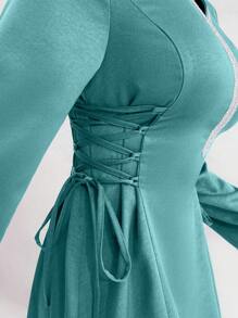 Al Najma 女式 V 领长袖拼接腰带阿拉伯风格连衣裙，端庄