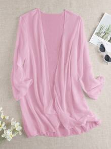 SHEIN Swim Women's Solid Color Open-Front Loose Kimono Coverup, For Vacation For Summer - Baby Pink - View 1