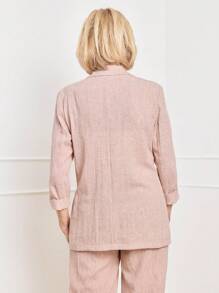 SHEIN LUNE Women Casual Minimalist Blazer - Khaki - View 2