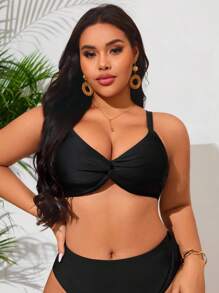 SHEIN Swim Curve Top de natación de talla grande para mujer con diseño de nudos en negro, espalda abierta sexy, estilo de vacaciones y deporte