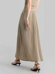 Ontre Chân váy trơn màu tối giản thanh lịch khi đi làm - Màu Khaki - Xem 5