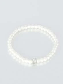 1 pieza Pulsera de mujer con cuentas, estilo vintage francés, con incrustaciones de rhinestones y perlas falsas, para banquetes, fiestas, regalos a amigas