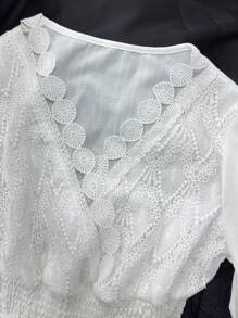 Franclia V-Neck Color Block Lace Solid Long Sleeve Dress Fall Cloth For Women - White - View 6