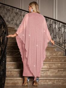 SHEIN Clasi 加大码优雅雪纺连衣裙长款披肩覆盖婚礼宾客正式鸡尾酒会新娘母亲装