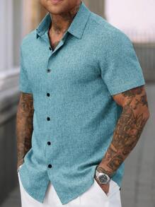 Manfinity Homme Manfinity CasualCool Men's Linen Striped Short-Sleeved Shirt For Daily Commute In Summer