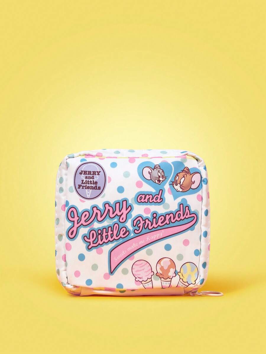 TOM & JERRY X SHEIN 1pc Cartoon Printed Cosmetic Bag, Travel Toiletry Organizer To Hold Travel Essentials And Makeup