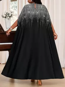 SHEIN Lady Robe Caftan à manches courtes, encolure encochée, colorée, tissée, élégante pour les fêtes, les navettes et le bureau, adaptée aux saisons de printemps, d'été et d'automne - Argent - Voir 2