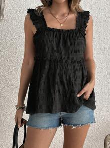 SHEIN Maternity Casual Textured Ruffle Hem Cami Tank Top, Summer - Black - View 5