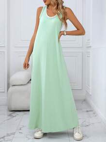 SHEIN LUNE Women Casual Sleeveless 2 In 1 Dress - Green - View 5